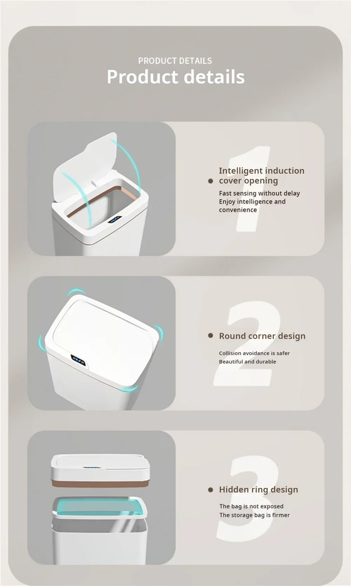 Touchless Smart Sensor Trash Can 15L Waterproof Automatic