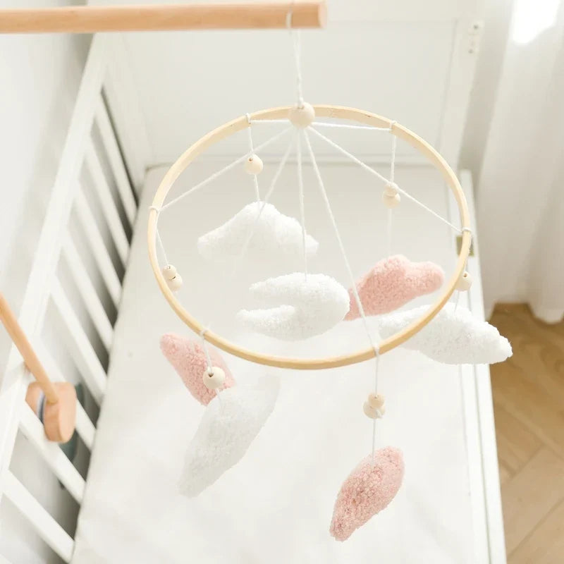 Wooden Crib Mobile Felt Bear Musical Newborn Sensory Toys