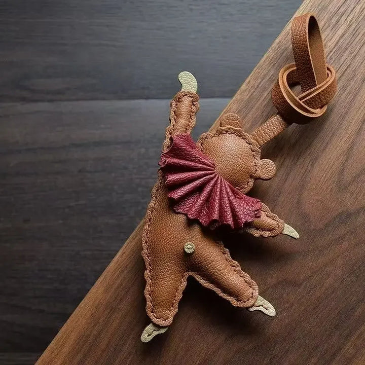 PU Leather Bag Charm Personal Dancing Bear Keychain Gift