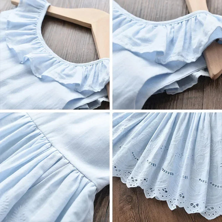 Lightweight girls’ dress – knee-length, floral eyelet, cotton, for parties and celebrations