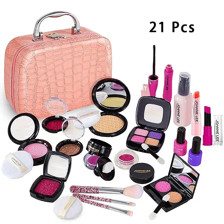 Kids Makeup Set - Pretend Play Kit With Lipstick Nail Polish Eye Shadow In Leopard Case CE Certified Toy Back To School