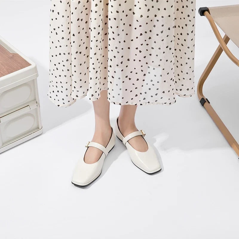 Supportive Women Mary Jane Flats - Square Toe, Leather