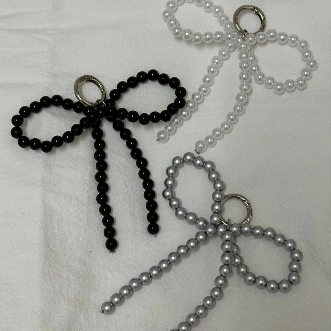 Beaded Pearl Bow Keychain Y2K Bag Charm Cute Gift Accessory
