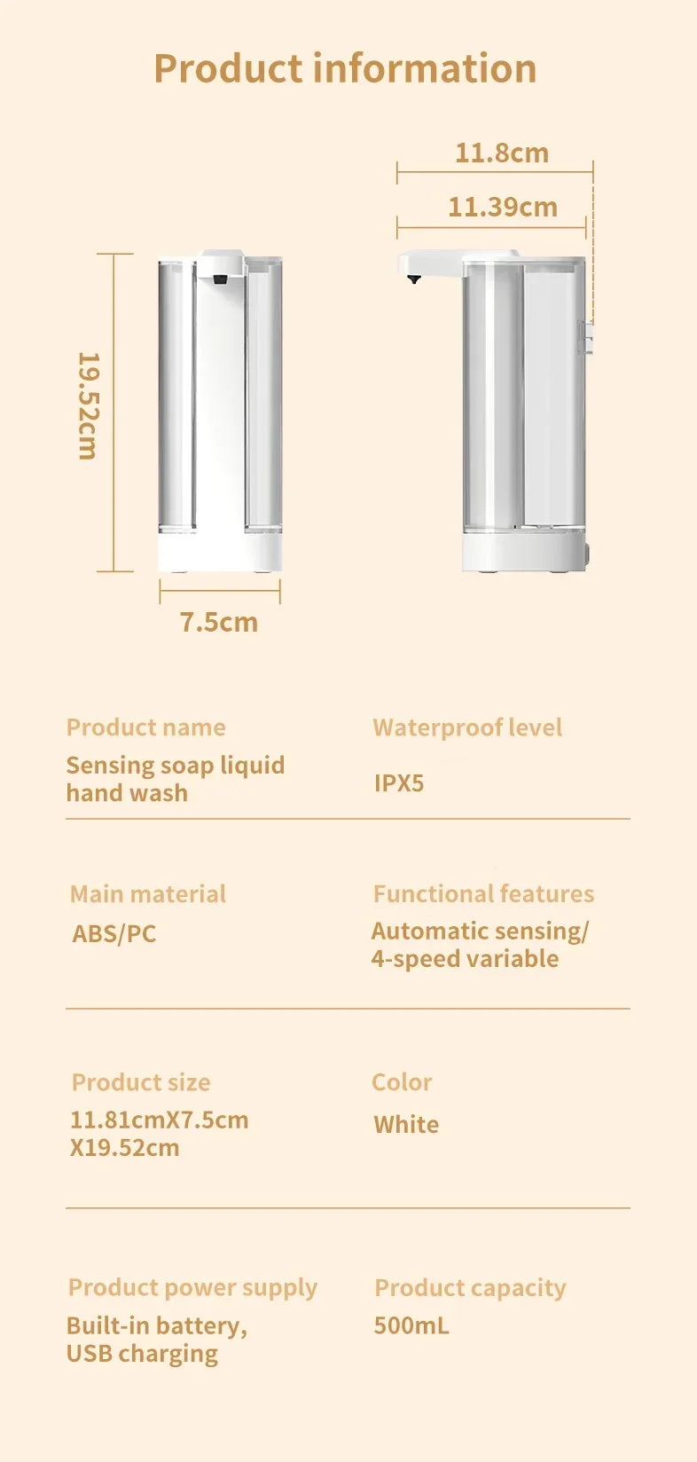 Automatic Sensor Soap Dispenser Touchless Kitchen Bathroom