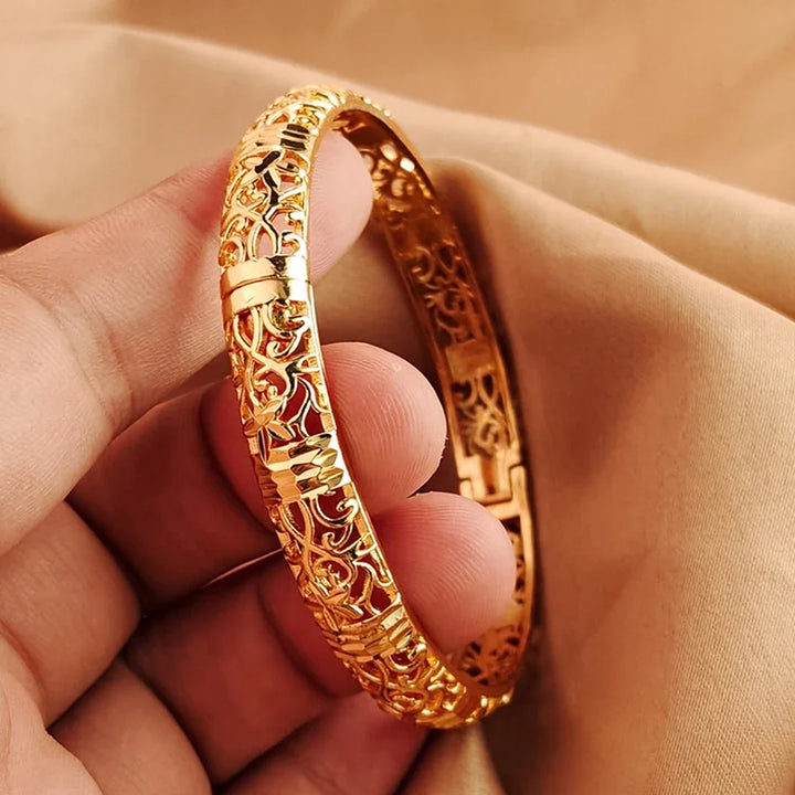 Gold colour Bangle Openwork Wedding Bracelet Dubai Style