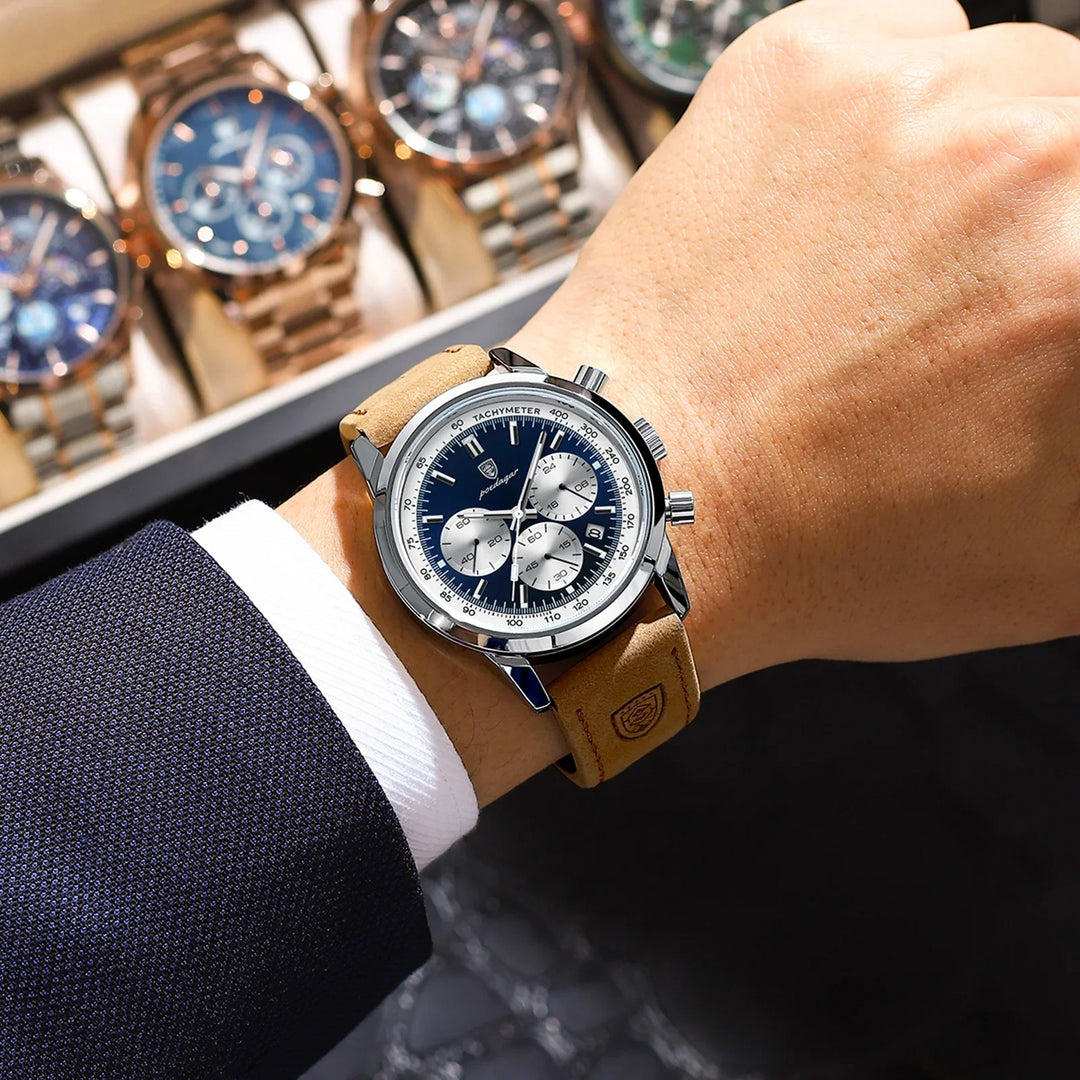 Quartz Watch Leather Chronograph Military Style 2025