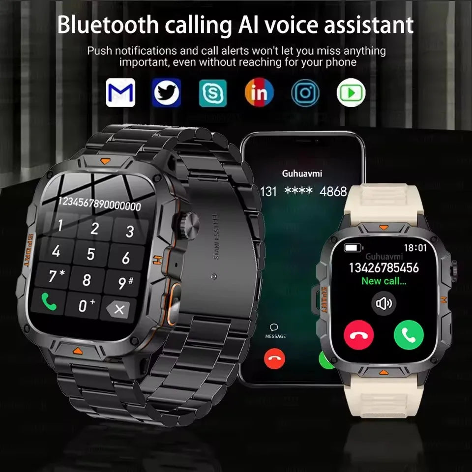 Smartwatch Rugged Military Grade – 1.96 Inch AMOLED Display, 5ATM Waterproof, Bluetooth Call Fitness Tracker, Fall 2025