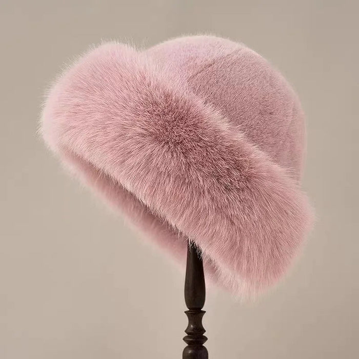 Insulating Women's Faux Fur Winter Hat - Rolled Brim, Plush