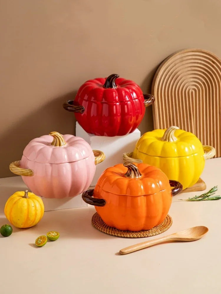 Pumpkin Soup Pot 1.4L Ceramic Bowl With Lid Halloween