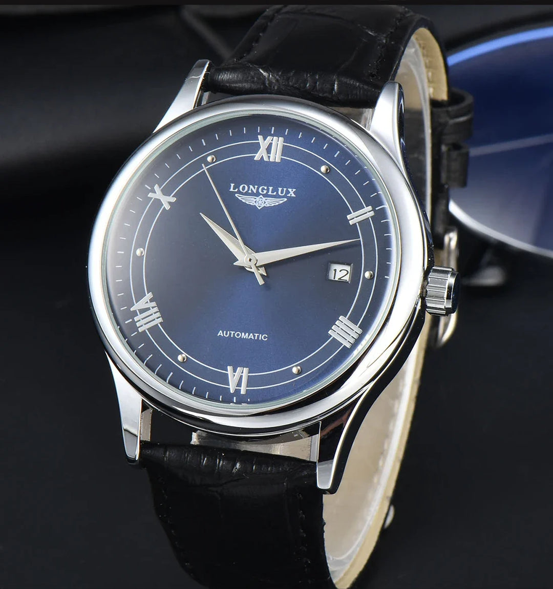 Automatic Watch Leather Strap Mechanical Date Waterproof