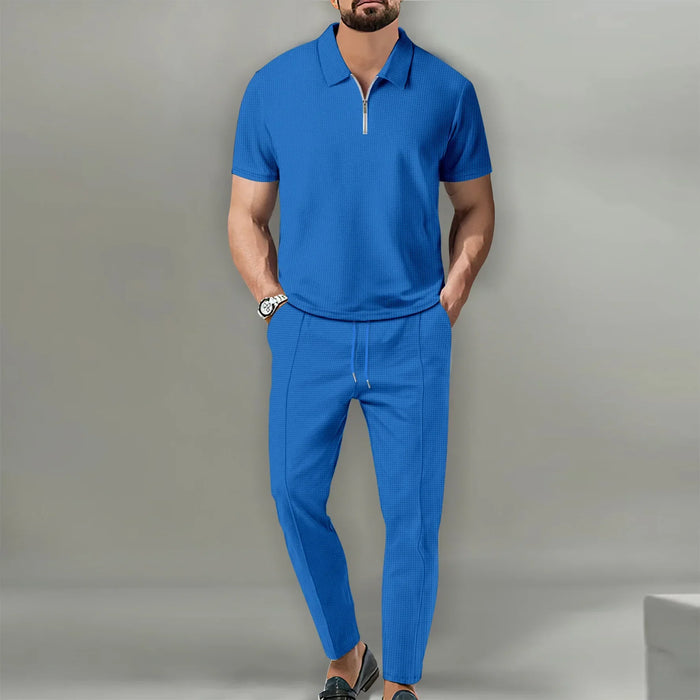 Men's Polo Shirts Set - Casual Chic Breathable Polo and Adjustable Trousers Ensemble for Comfort and Style