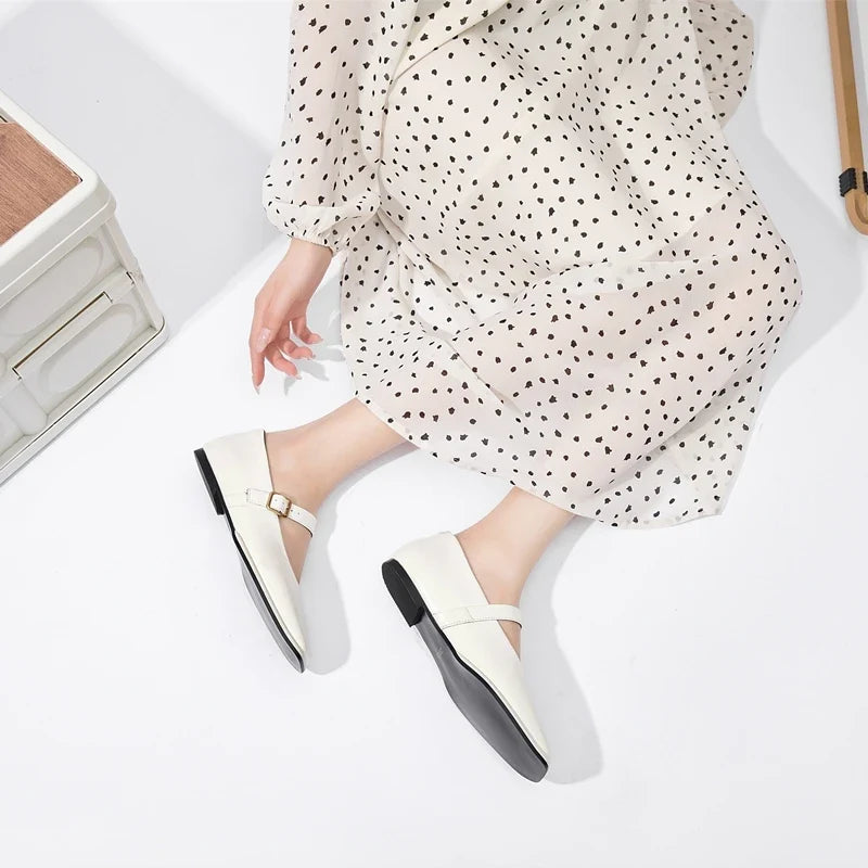 Supportive Women Mary Jane Flats - Square Toe, Leather