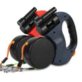 Dual Dog Leash 3m Retractable with Flashlight & Waste Bag Box, Auto-Extend Traction Rope