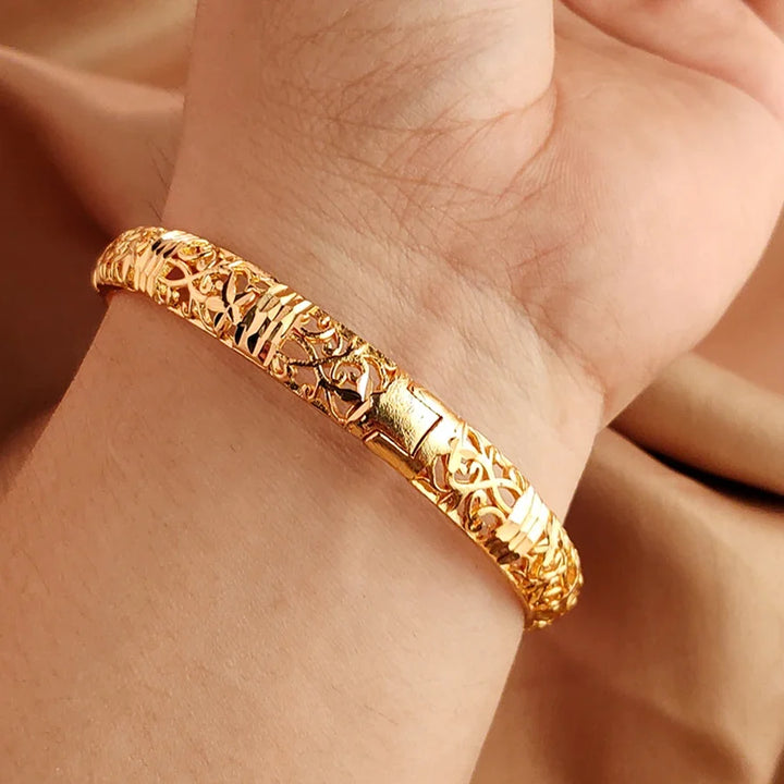 Gold colour Bangle Openwork Wedding Bracelet Dubai Style