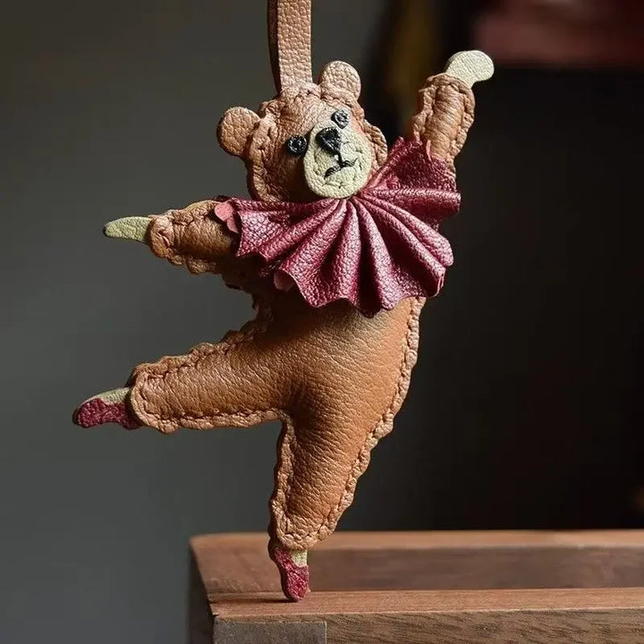 PU Leather Bag Charm Personal Dancing Bear Keychain Gift