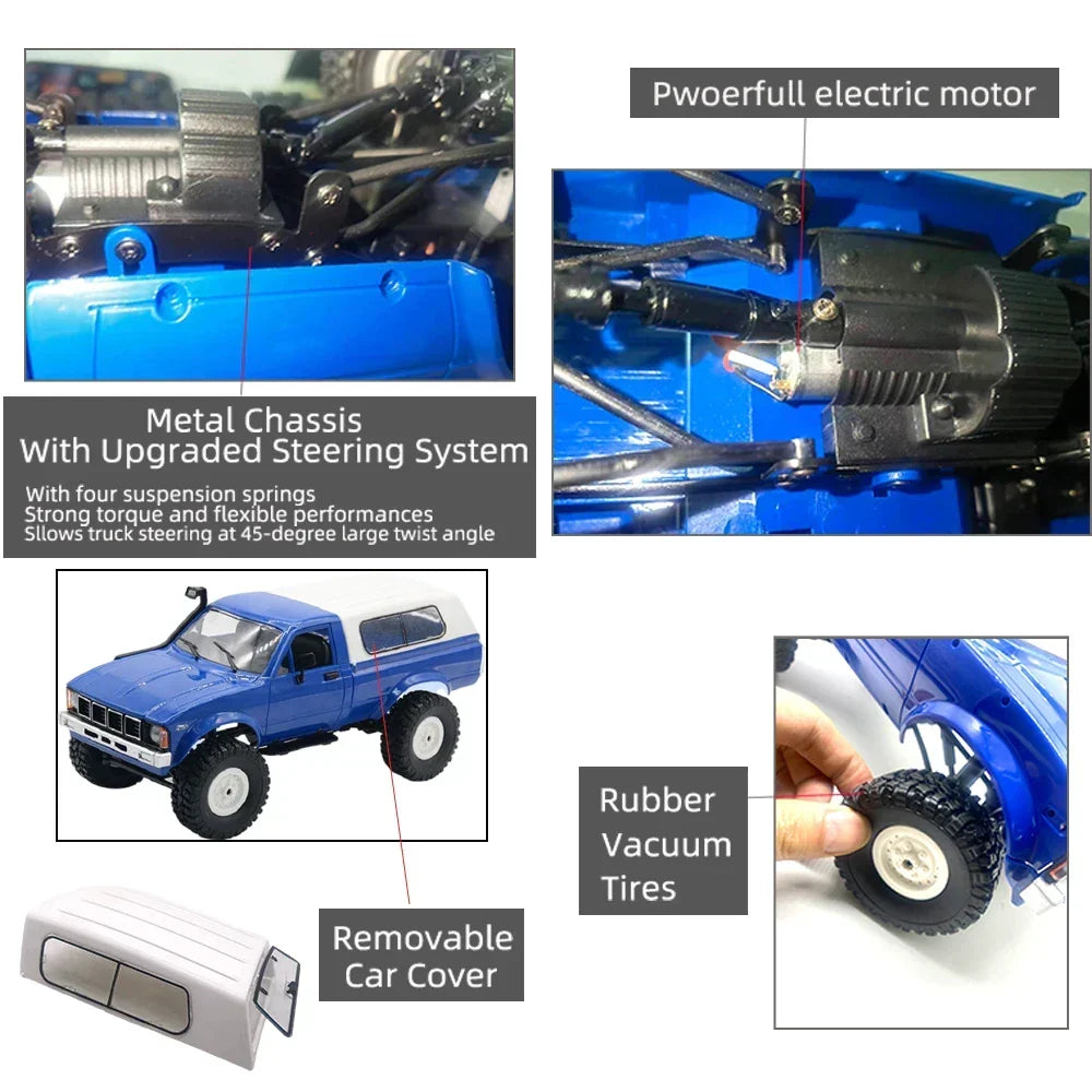 RC Car 1:16 Scale 4WD Rock Crawler Electric Off Road Buggy With LED Lights Gift For Kids 15-20 Min Run Time