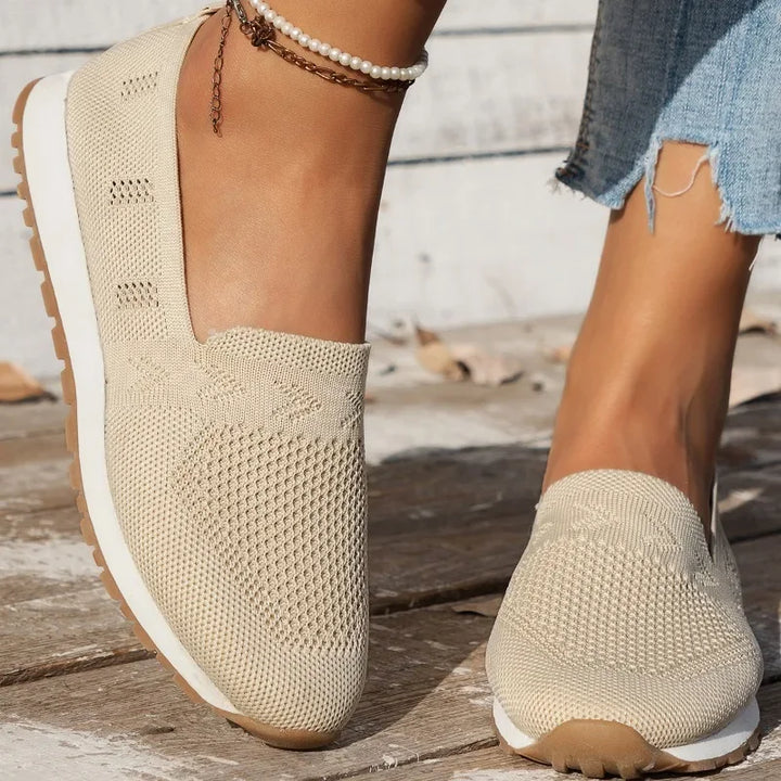 Solid colour Casual Flats Slip-On Mesh Breathable Round Toe Shoes Women&