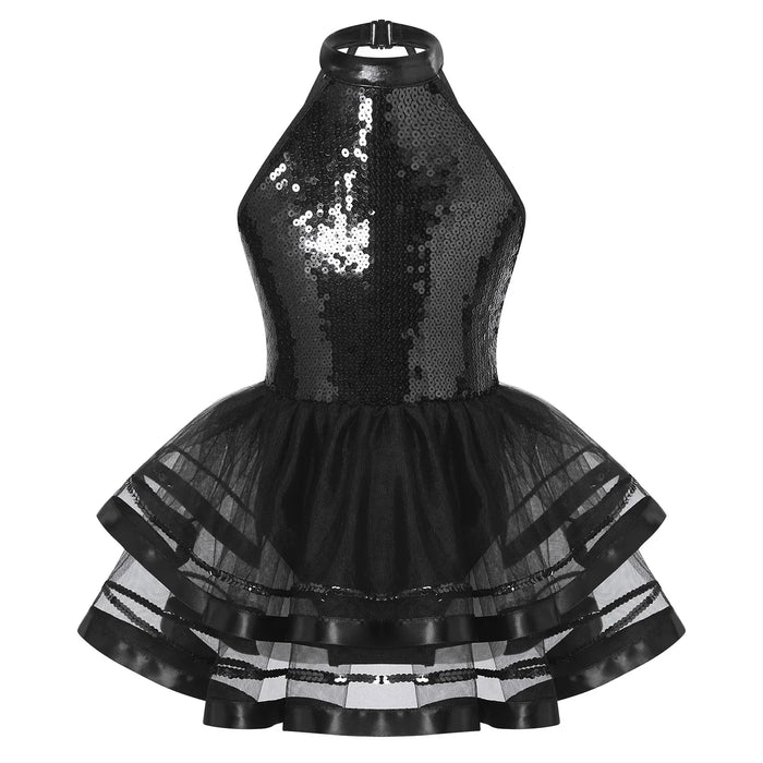 Lightweight girls' leotard - sequined skirted tutu, polyester, for ballet and dance performances