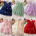 Lightweight flowy girls' dress - knee-length tulle, floral print, polyester, for weddings