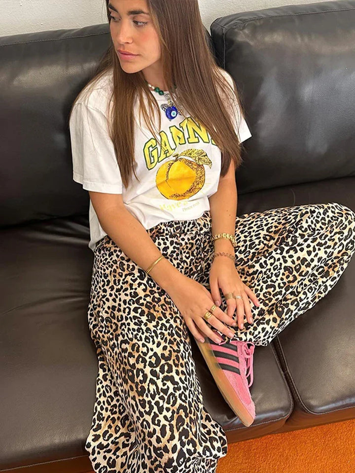 Wide Leg Leopard Print Trousers for Women, High Waist Comfortable Trousers for Casual and Chic Occasions