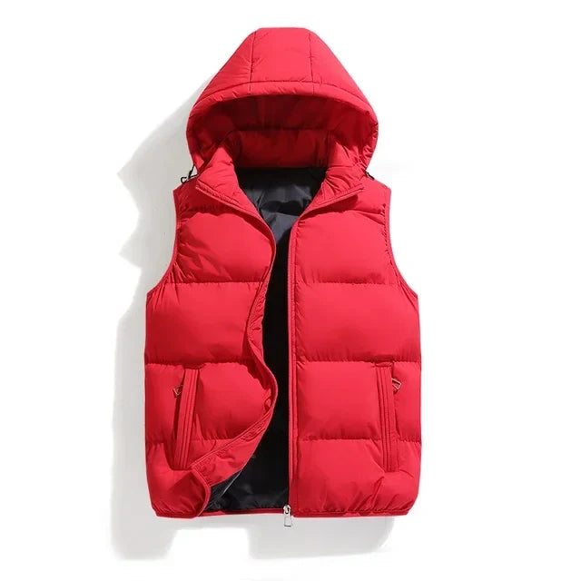 Insulating Men’s Puffer Vest - Hooded, Cotton, For Winter