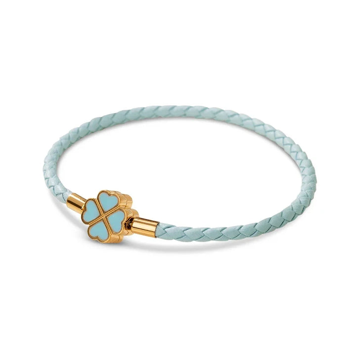 Four Leaf Clover Braided Leather Lucky Bracelet Gift