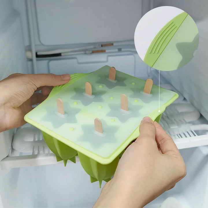 6-Hole Silicone Popsicle Molds for Homemade Ice Cream, Easy Release Ice Pop Maker with Cover and Sticks