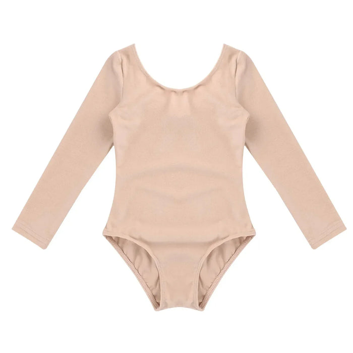 Soft girls' leotards - long sleeve solid colour, polyester, for ballet and gymnastics training