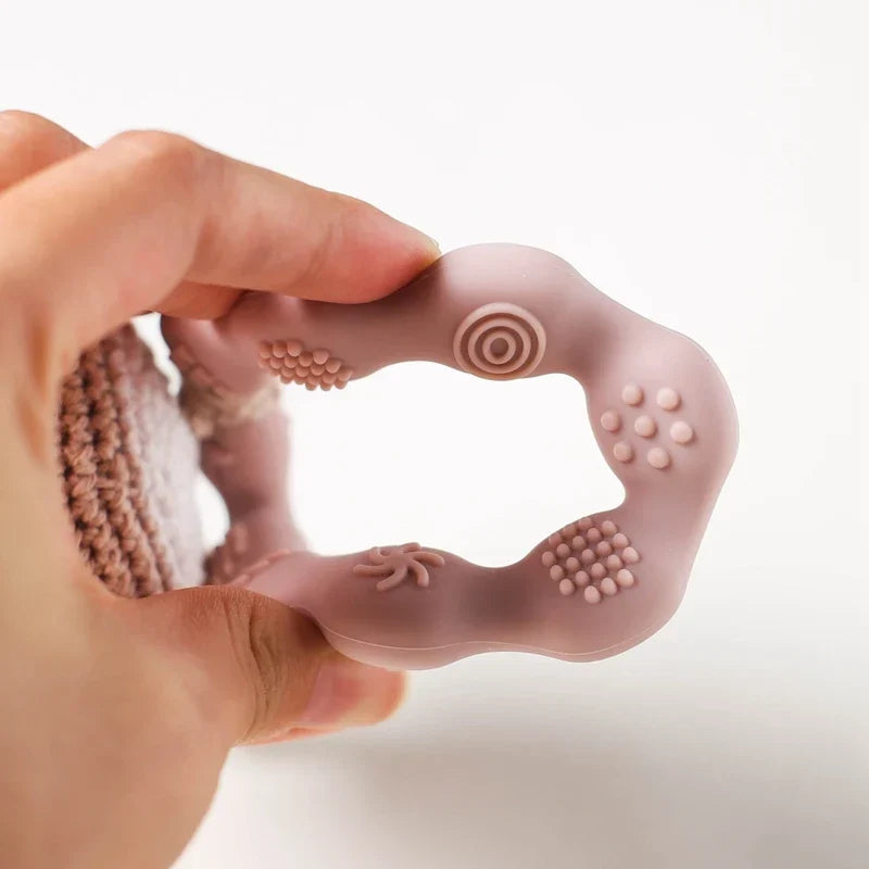 Crochet Bear Teether Rattle Ring Newborn Sensory Toys
