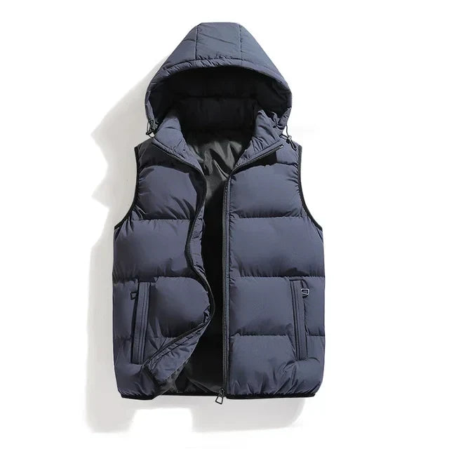 Insulating Men’s Puffer Vest - Hooded, Cotton, For Winter
