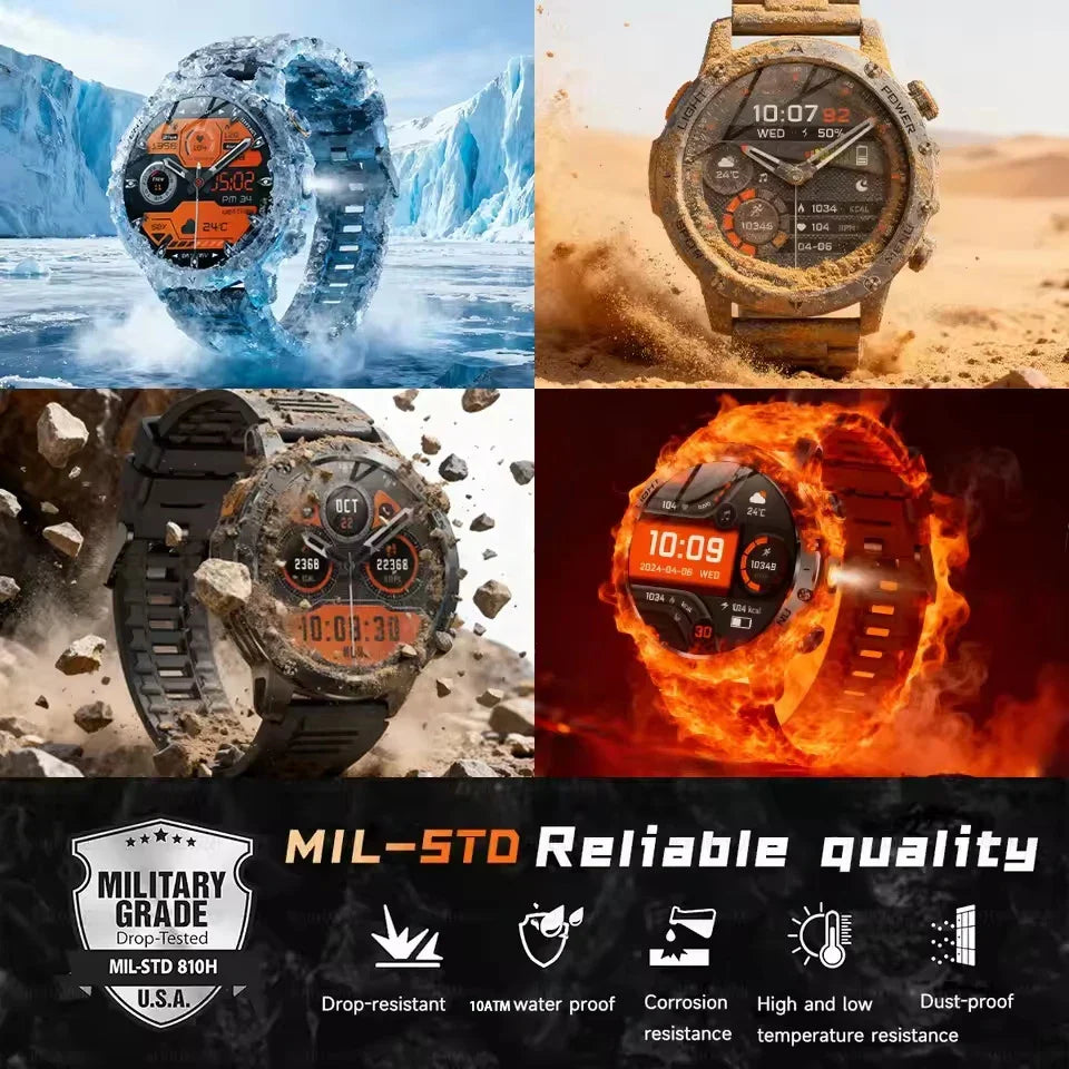 Smart Watch Military Grade Outdoor Fitness Tracker 10ATM Waterproof 100 Plus Sports Modes Fall 2025 Gift