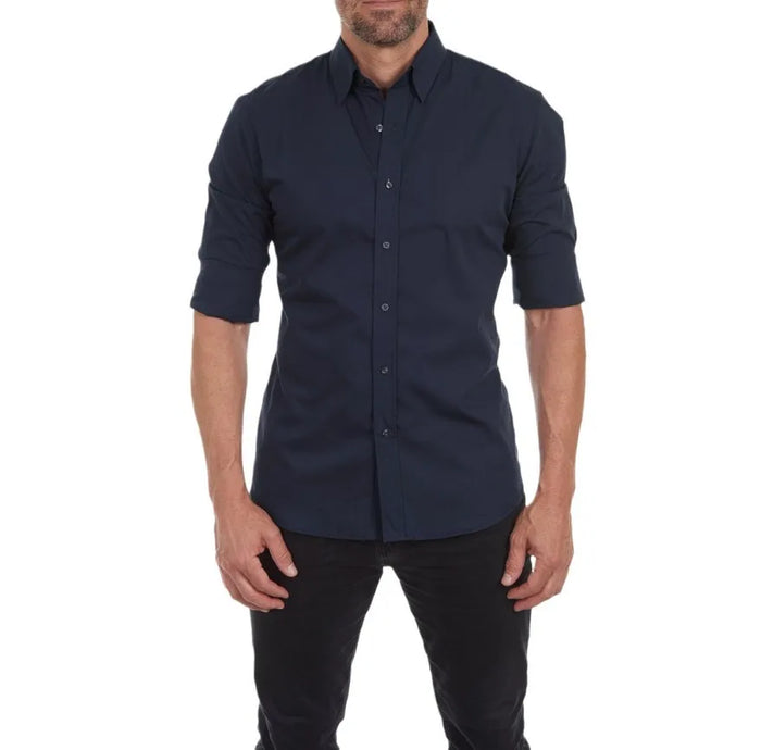 Men's Casual Oxford Zipper Shirt - Elastic Cotton Slim Fit for All Seasons