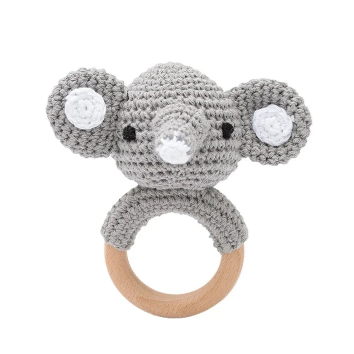 Crochet Bear Teether Rattle Ring Newborn Sensory Toys