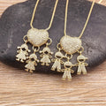 18k Gold Plated Heart Pendant Necklace for Family with Zirconia Copper Chain