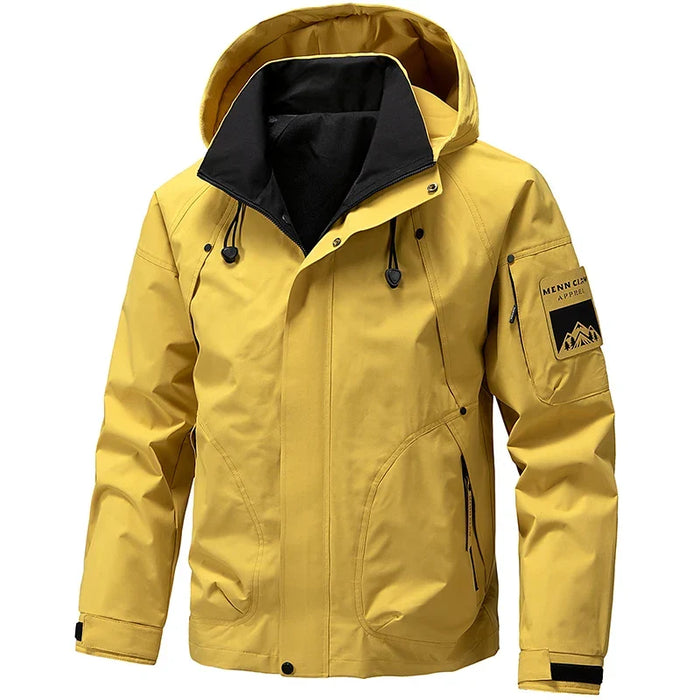 Waterproof Relaxed Men's Jacket - Hooded Polyester, Camping