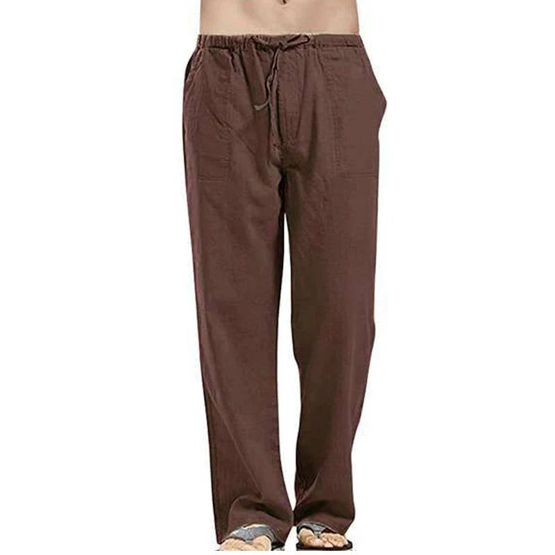 Solid colour Multi-Pocket Linen Men Trousers - Casual Breathable Summer Trouser, Large Size