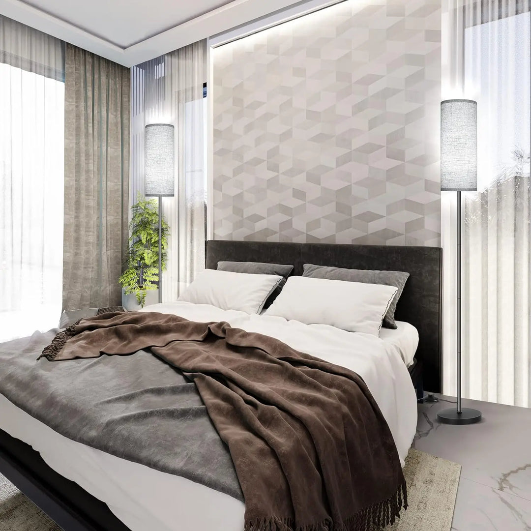 Japandi  Modern Floor Lamp With Fabric Shade Stepless Dimming
