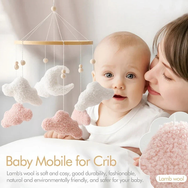 Wooden Crib Mobile Felt Bear Musical Newborn Sensory Toys