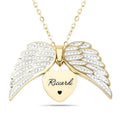 Classic couples' heart pendant necklace – angel wings, zircon stone, metal chain, gift idea
