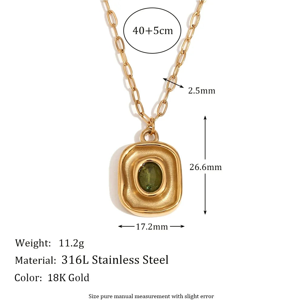 Necklace Green Zircon - Stainless Steel Paperclip Chain, 18K Gold Plated, Hypoallergenic Waterproof jewellery Fall 2026 Gift
