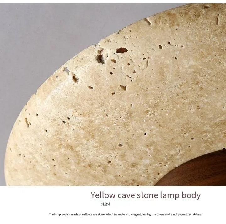 Japandi Travertine Ceiling Light Wood Cap Round Mid Century Lamp