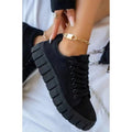 Trendy Women's Trainers with Thick Sole for Comfort in Black, Green, Blue, and Khaki - Casual Sporty Footwear