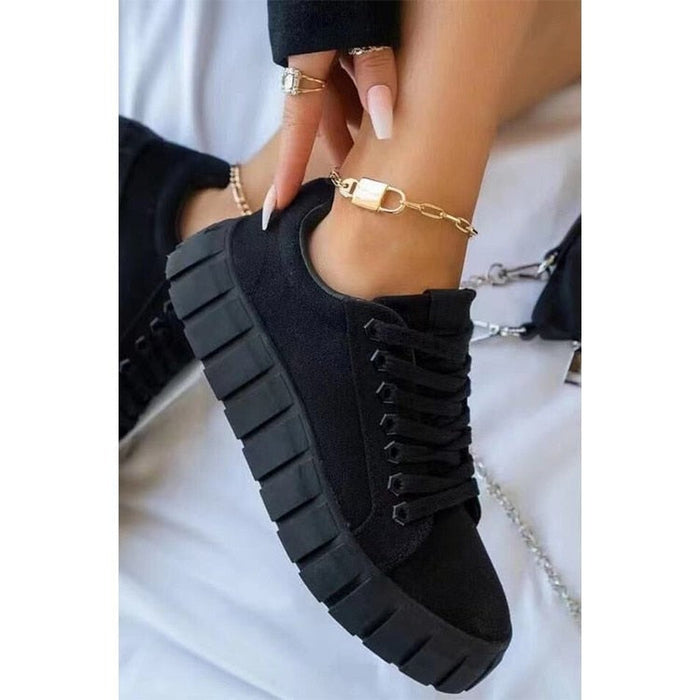 Trendy Women's Trainers with Thick Sole for Comfort in Black, Green, Blue, and Khaki - Casual Sporty Footwear