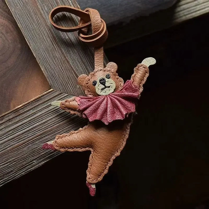 PU Leather Bag Charm Personal Dancing Bear Keychain Gift