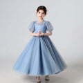 Soft Girls’ Lace-Embroidered Princess Dress - Puff Sleeve, Polyester, For Weddings and Parties