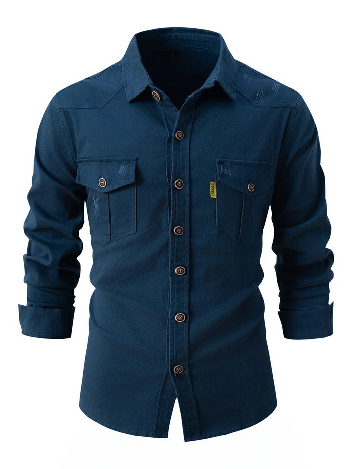 Autumn and Winter Men's Long Sleeve Shirt - Casual Stretch Cotton Linen Fashion Business Wear