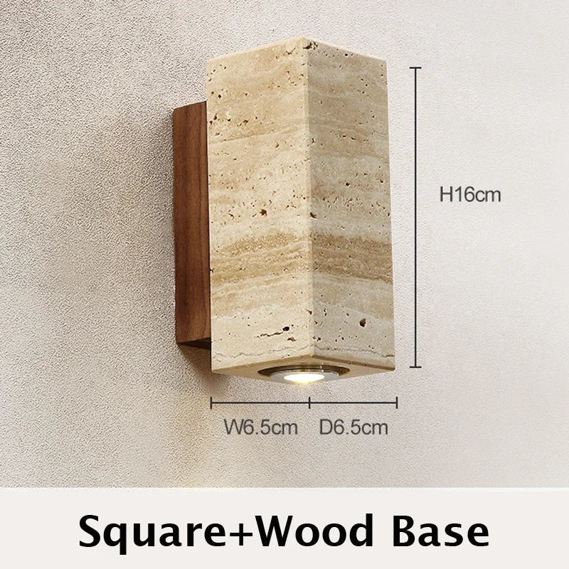 Japandi Yellow Marble LED Wall Sconce Wabi Sabi Bedside Light