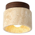 Japandi Travertine Ceiling Light Wood Cap Round Mid Century Lamp