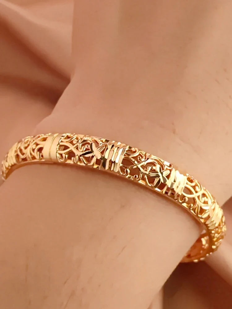 Gold colour Bangle Openwork Wedding Bracelet Dubai Style