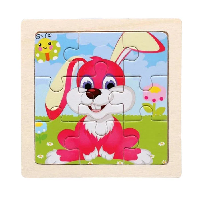 Kids Wooden Jigsaw Puzzle - Montessori Cartoon Animal Vehicle Educational Toy for Children